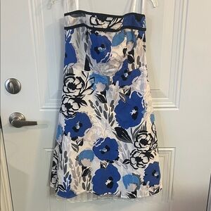 Floral Blue and White Strapless Dress